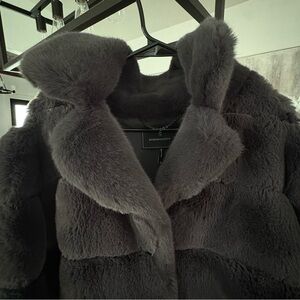 BCBGMAXAZRIA Grooved Fur Hooded Coat Size XL